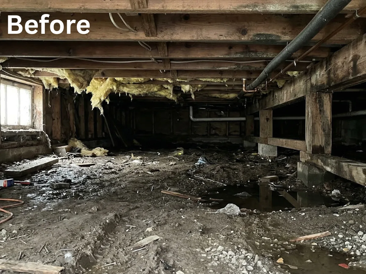 Crawl space waterproofing before