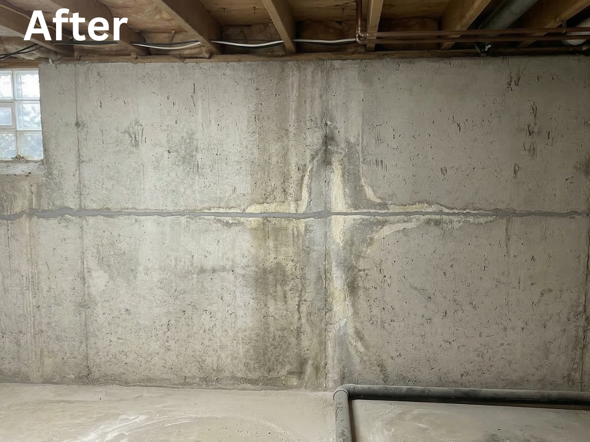 Foundation crack after polyurethane injection repair sealed and waterproofed